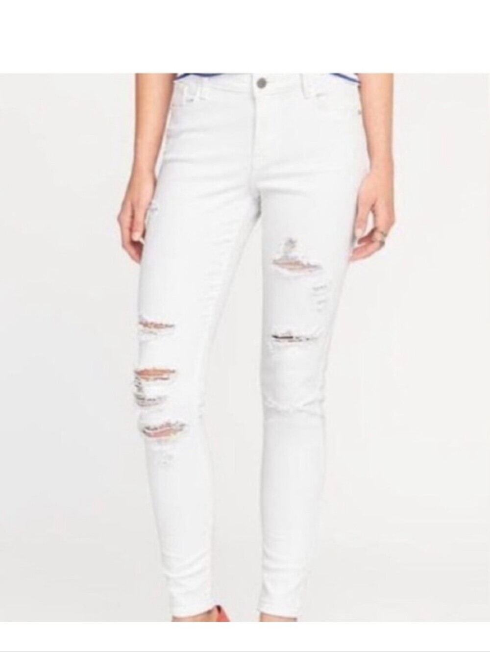 NWT Old Navy Rockstar Super Skinny Ankle Mid Rise Womens White Distressed Jeans